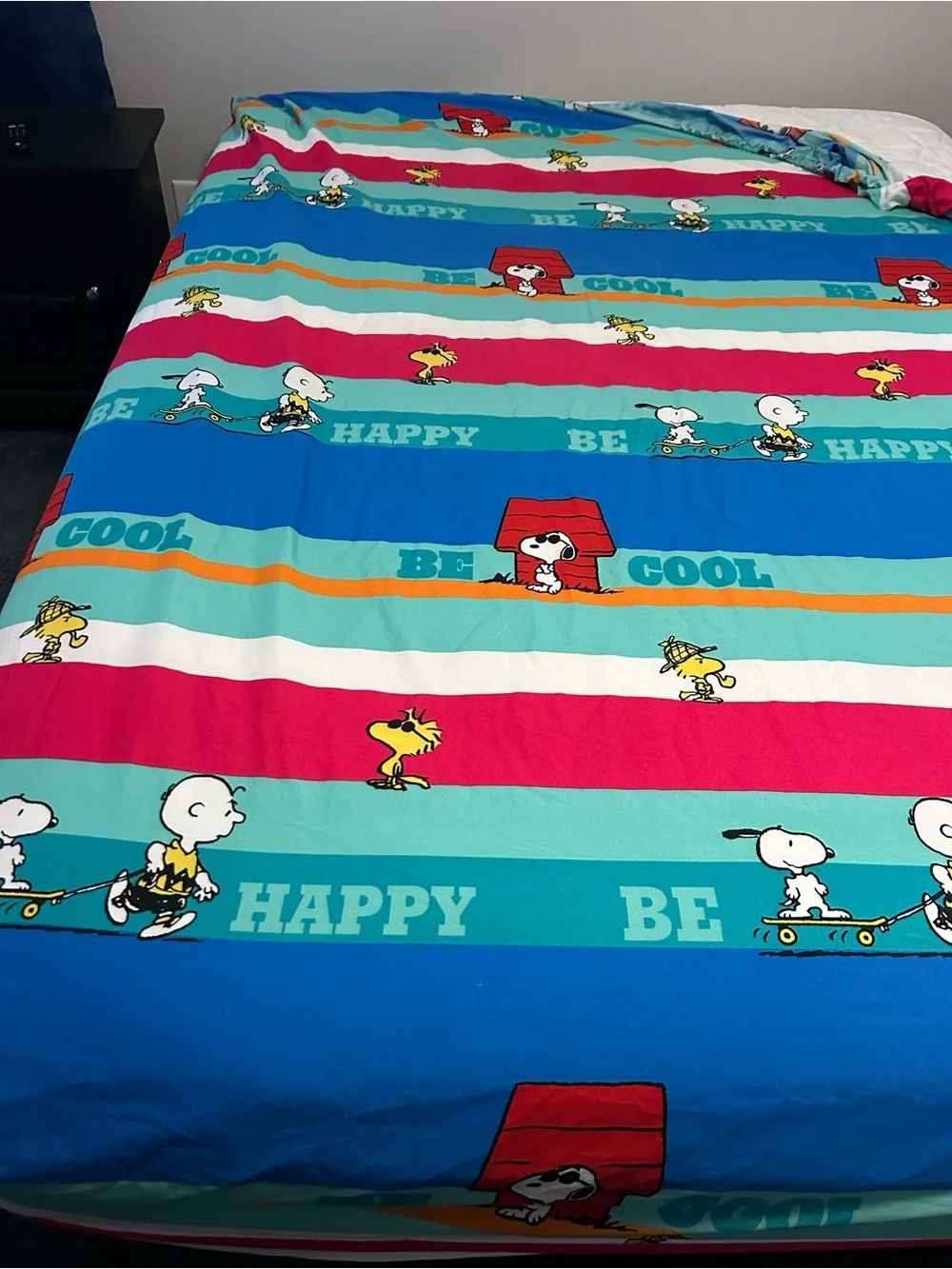Peanuts sheet set (fitted/flat) Striped Snoopy & Woodstock Print Full Size 2014